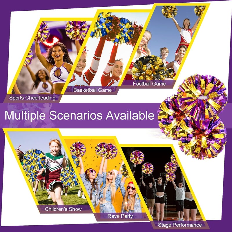 HOLENGS 4Pcs Upgraded 12inch Metallic Cheerleading Pom Poms, Cheerleader Pompoms Cheer Poms for Kids Adults, Cheering Squad Pompoms for School Sports Games Dance Party - Image 4